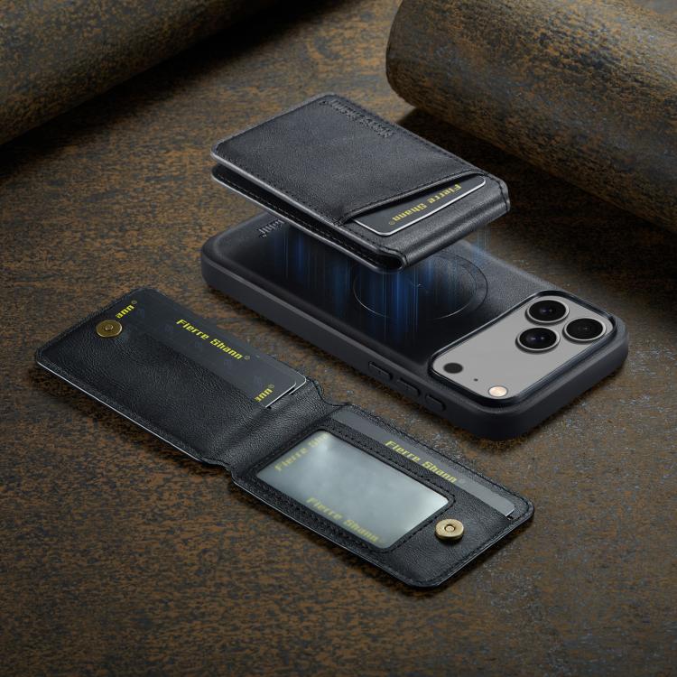 For iPhone 17 Pro Max Fierre Shann Cowhide Vertical Flip Magnetic Card Holder Phone Case(Black)