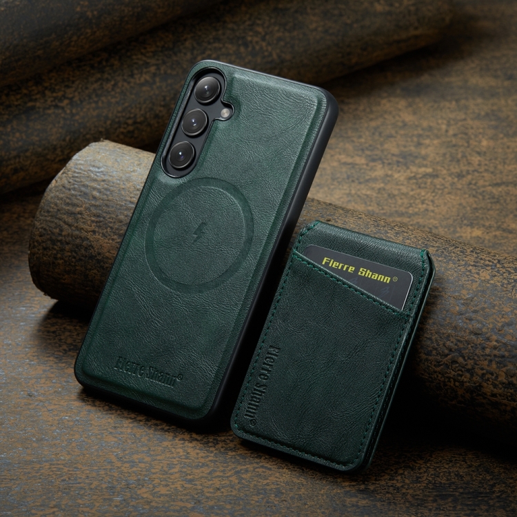 For Samsung Galaxy S24+ 5G Fierre Shann Cowhide Vertical Flip Magnetic Card Holder Phone Case(Green) For Samsung Galaxy S24+ 5G Fierre Shann Cowhide Vertical Flip Magnetic Card Holder Phone Case(Green)