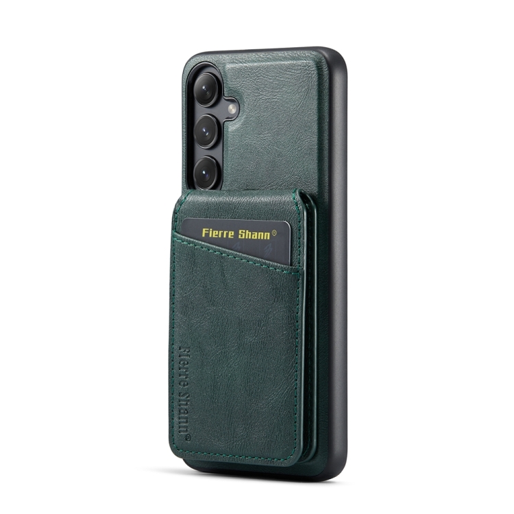 For Samsung Galaxy S24+ 5G Fierre Shann Cowhide Vertical Flip Magnetic Card Holder Phone Case(Green) For Samsung Galaxy S24+ 5G Fierre Shann Cowhide Vertical Flip Magnetic Card Holder Phone Case(Green)