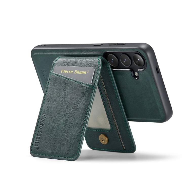 For Samsung Galaxy S24+ 5G Fierre Shann Cowhide Vertical Flip Magnetic Card Holder Phone Case(Green) For Samsung Galaxy S24+ 5G Fierre Shann Cowhide Vertical Flip Magnetic Card Holder Phone Case(Green)
