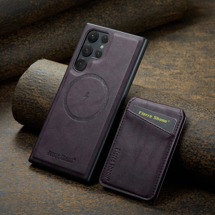 For Samsung Galaxy S23 Ultra 5G Fierre Shann Cowhide Vertical Flip Magnetic Card Holder Phone Case(Purple) For Samsung Galaxy S23 Ultra 5G Fierre Shann Cowhide Vertical Flip Magnetic Card Holder Phone Case(Purple)