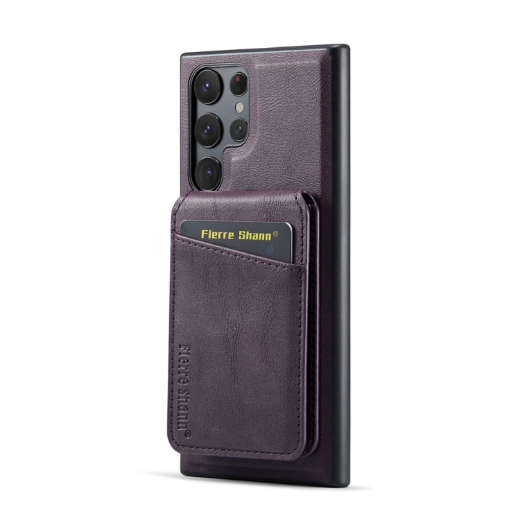 For Samsung Galaxy S23 Ultra 5G Fierre Shann Cowhide Vertical Flip Magnetic Card Holder Phone Case(Purple) For Samsung Galaxy S23 Ultra 5G Fierre Shann Cowhide Vertical Flip Magnetic Card Holder Phone Case(Purple)