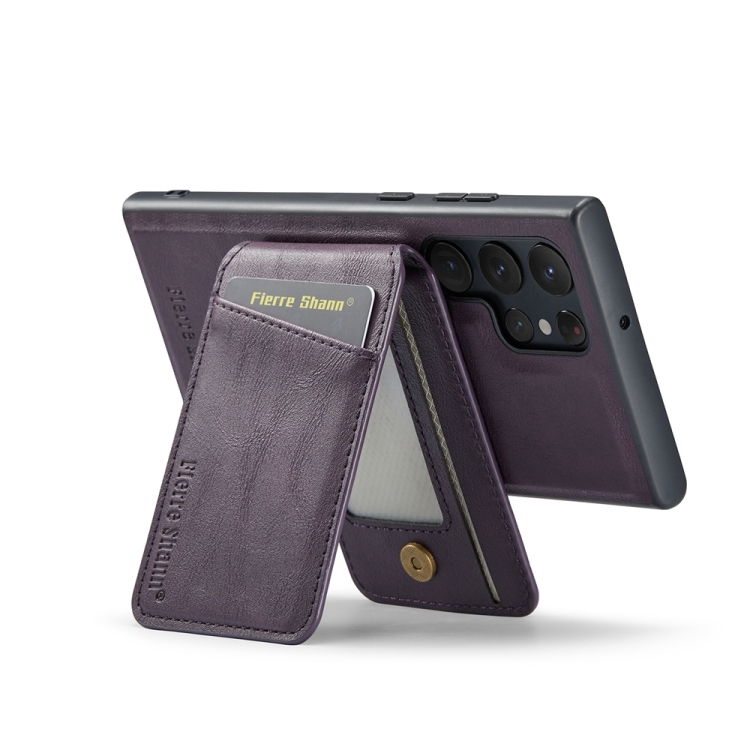 For Samsung Galaxy S23 Ultra 5G Fierre Shann Cowhide Vertical Flip Magnetic Card Holder Phone Case(Purple) For Samsung Galaxy S23 Ultra 5G Fierre Shann Cowhide Vertical Flip Magnetic Card Holder Phone Case(Purple)