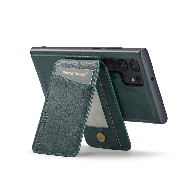 For Samsung Galaxy S22 Ultra 5G Fierre Shann Cowhide Vertical Flip Magnetic Card Holder Phone Case(Green) For Samsung Galaxy S22 Ultra 5G Fierre Shann Cowhide Vertical Flip Magnetic Card Holder Phone Case(Green)