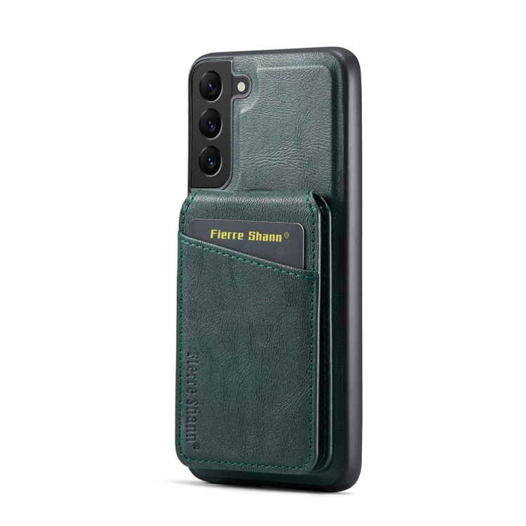 For Samsung Galaxy S22 5G Fierre Shann Cowhide Vertical Flip Magnetic Card Holder Phone Case(Green) For Samsung Galaxy S22 5G Fierre Shann Cowhide Vertical Flip Magnetic Card Holder Phone Case(Green)