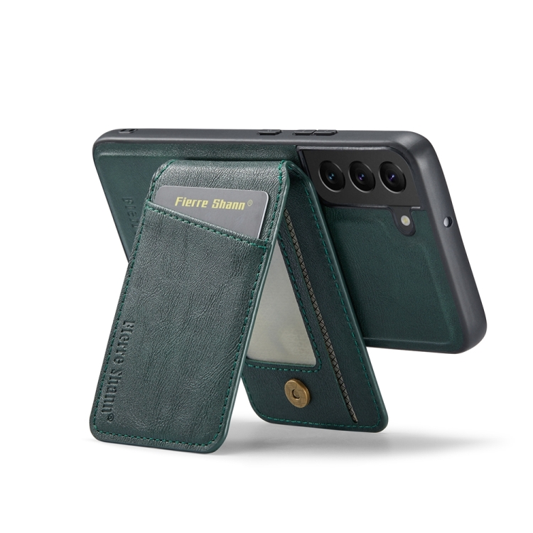 For Samsung Galaxy S22 5G Fierre Shann Cowhide Vertical Flip Magnetic Card Holder Phone Case(Green) For Samsung Galaxy S22 5G Fierre Shann Cowhide Vertical Flip Magnetic Card Holder Phone Case(Green)