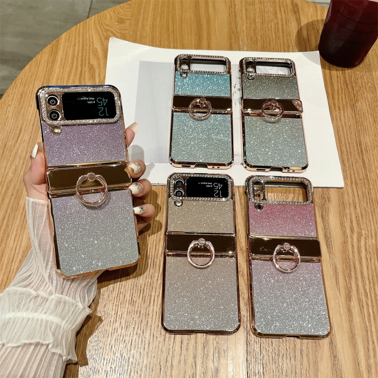 For Samsung Galaxy Z Flip4 5G Electroplated PC Starry Sky Glitter Shockproof Phone Case with Ring(Purple) For Samsung Galaxy Z Flip4 5G Electroplated PC Starry Sky Glitter Shockproof Phone Case with Ring(Purple)