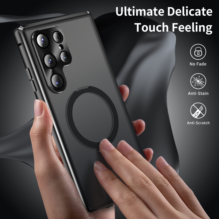 For Samsung Galaxy S24 Ultra 5G MagSafe Magnetic Privacy Frosted Tempered Glass Holder Phone Case(Black) For Samsung Galaxy S24 Ultra 5G MagSafe Magnetic Privacy Frosted Tempered Glass Holder Phone Case(Black)