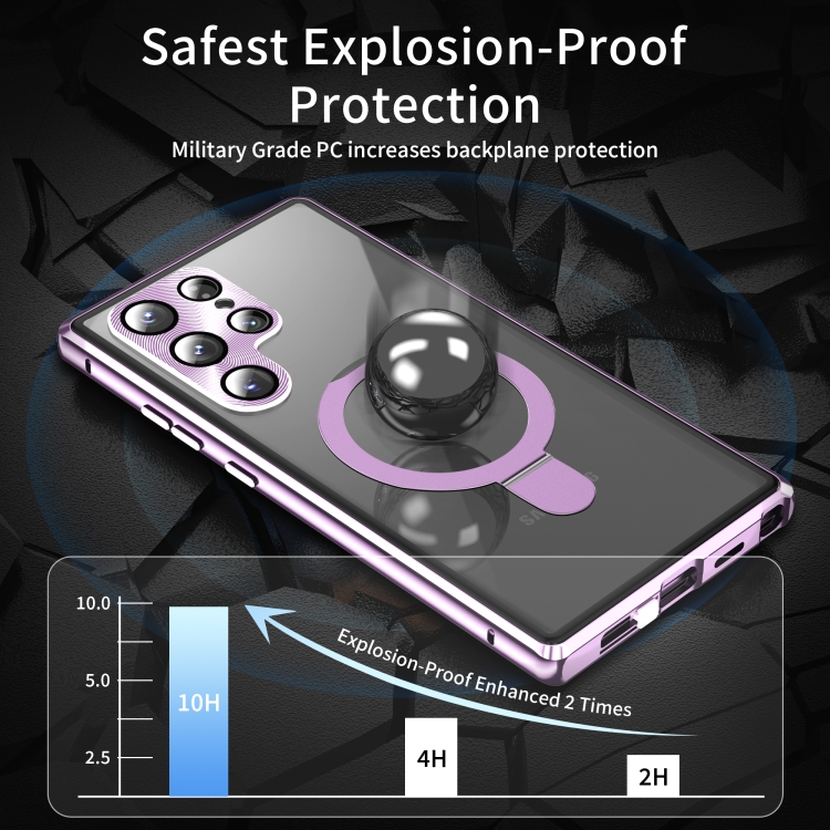 For Samsung Galaxy S23 Ultra 5G MagSafe Magnetic Privacy Frosted Tempered Glass Holder Phone Case(Purple) For Samsung Galaxy S23 Ultra 5G MagSafe Magnetic Privacy Frosted Tempered Glass Holder Phone Case(Purple)