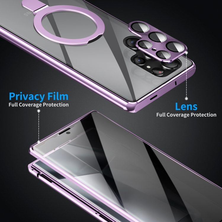 For Samsung Galaxy S23 Ultra 5G MagSafe Magnetic Privacy Frosted Tempered Glass Holder Phone Case(Purple) For Samsung Galaxy S23 Ultra 5G MagSafe Magnetic Privacy Frosted Tempered Glass Holder Phone Case(Purple)