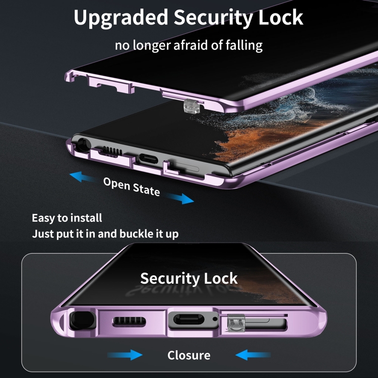 For Samsung Galaxy S23 Ultra 5G MagSafe Magnetic Privacy Frosted Tempered Glass Holder Phone Case(Purple) For Samsung Galaxy S23 Ultra 5G MagSafe Magnetic Privacy Frosted Tempered Glass Holder Phone Case(Purple)