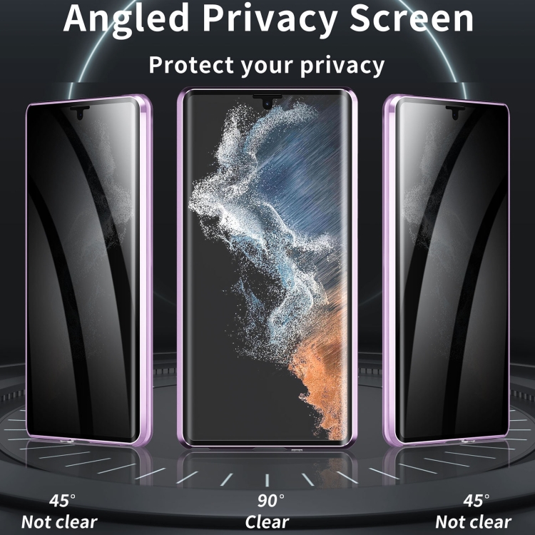 For Samsung Galaxy S23 Ultra 5G MagSafe Magnetic Privacy Frosted Tempered Glass Holder Phone Case(Purple) For Samsung Galaxy S23 Ultra 5G MagSafe Magnetic Privacy Frosted Tempered Glass Holder Phone Case(Purple)