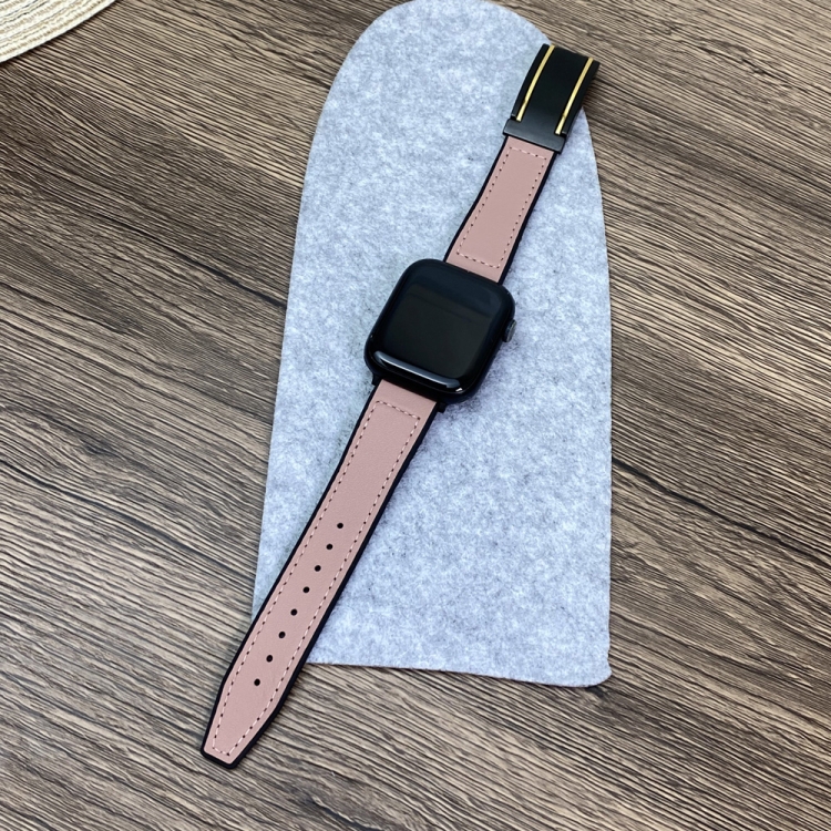 For Apple Watch Series 10 46mm Trapezoid Fold Magnetic Buckle Silicone PU Watch Band Pink