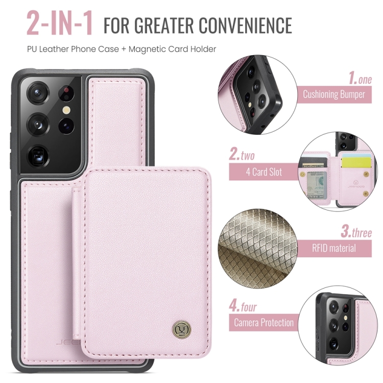For Samsung Galaxy S21 Ultra 5G JEEHOOD J05 Business Magnetic Style RFID Leather Phone Case(Pink) For Samsung Galaxy S21 Ultra 5G JEEHOOD J05 Business Magnetic Style RFID Leather Phone Case(Pink)