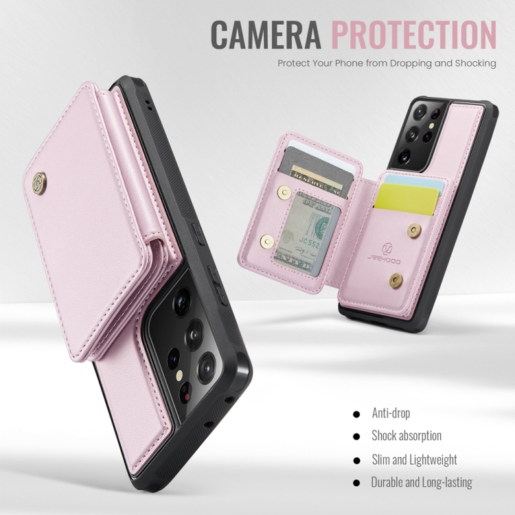 For Samsung Galaxy S21 Ultra 5G JEEHOOD J05 Business Magnetic Style RFID Leather Phone Case(Pink) For Samsung Galaxy S21 Ultra 5G JEEHOOD J05 Business Magnetic Style RFID Leather Phone Case(Pink)