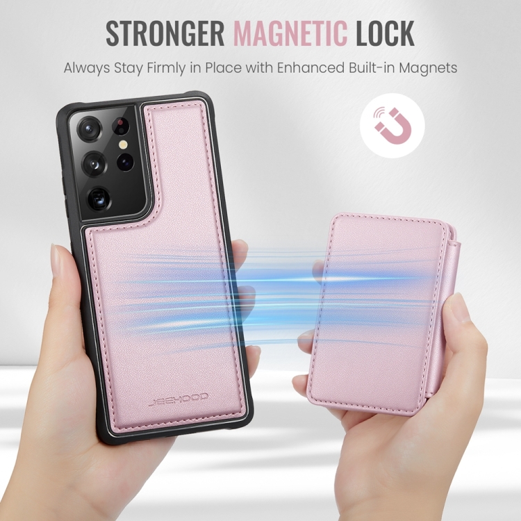 For Samsung Galaxy S21 Ultra 5G JEEHOOD J05 Business Magnetic Style RFID Leather Phone Case(Pink) For Samsung Galaxy S21 Ultra 5G JEEHOOD J05 Business Magnetic Style RFID Leather Phone Case(Pink)