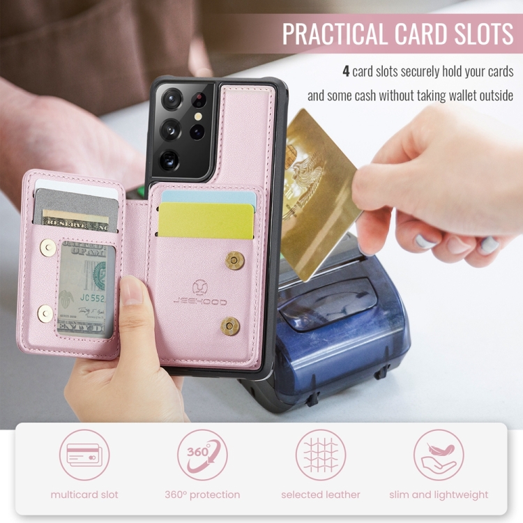 For Samsung Galaxy S21 Ultra 5G JEEHOOD J05 Business Magnetic Style RFID Leather Phone Case(Pink) For Samsung Galaxy S21 Ultra 5G JEEHOOD J05 Business Magnetic Style RFID Leather Phone Case(Pink)