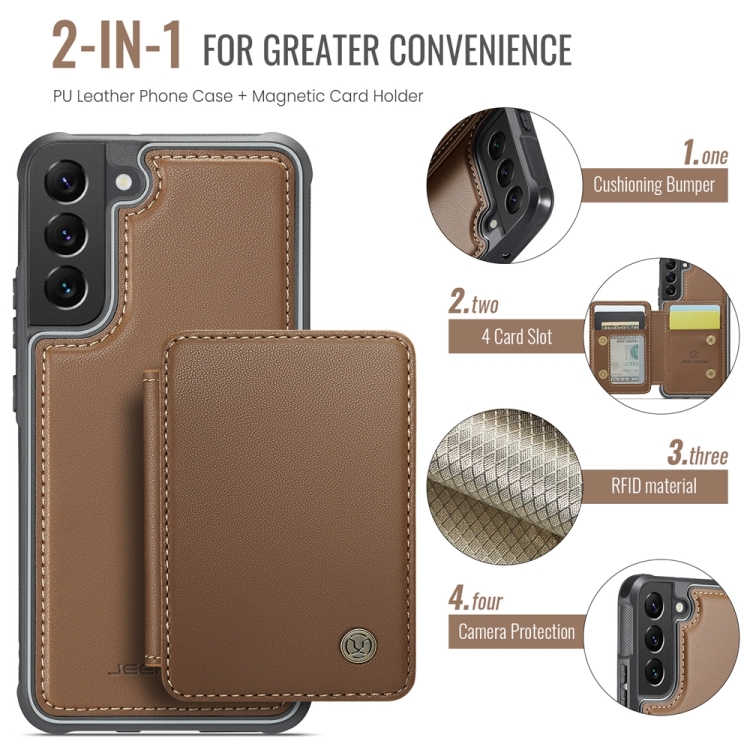 For Samsung Galaxy S22 5G JEEHOOD J05 Business Magnetic Style RFID Leather Phone Case(Brown) For Samsung Galaxy S22 5G JEEHOOD J05 Business Magnetic Style RFID Leather Phone Case(Brown)