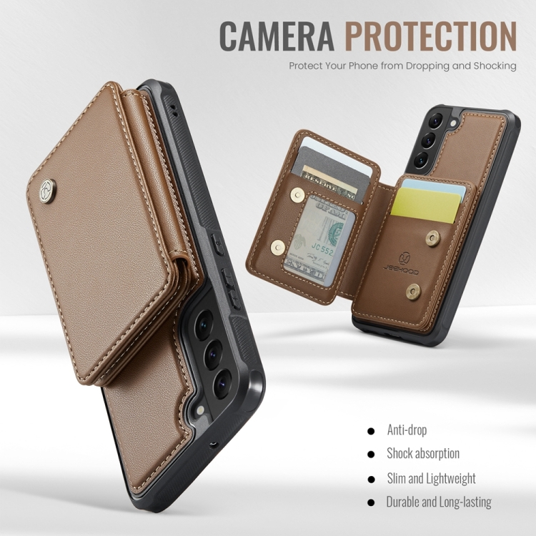 For Samsung Galaxy S22 5G JEEHOOD J05 Business Magnetic Style RFID Leather Phone Case(Brown) For Samsung Galaxy S22 5G JEEHOOD J05 Business Magnetic Style RFID Leather Phone Case(Brown)