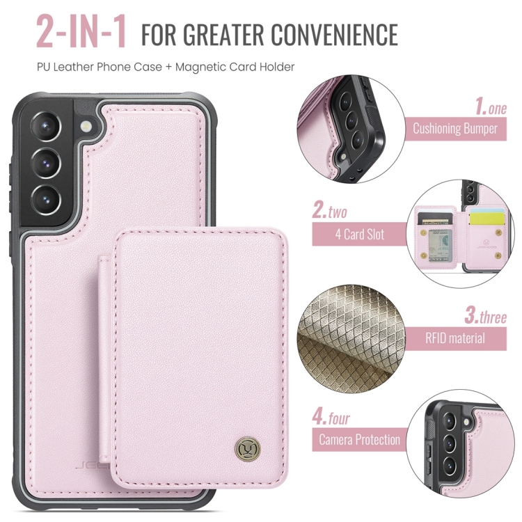 For Samsung Galaxy S21 5G JEEHOOD J05 Business Magnetic Style RFID Leather Phone Case(Pink) For Samsung Galaxy S21 5G JEEHOOD J05 Business Magnetic Style RFID Leather Phone Case(Pink)