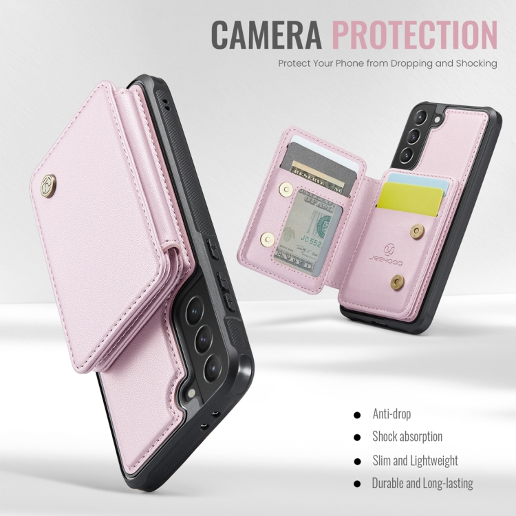 For Samsung Galaxy S21 5G JEEHOOD J05 Business Magnetic Style RFID Leather Phone Case(Pink) For Samsung Galaxy S21 5G JEEHOOD J05 Business Magnetic Style RFID Leather Phone Case(Pink)