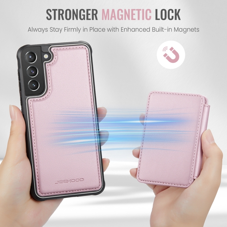 For Samsung Galaxy S21 5G JEEHOOD J05 Business Magnetic Style RFID Leather Phone Case(Pink) For Samsung Galaxy S21 5G JEEHOOD J05 Business Magnetic Style RFID Leather Phone Case(Pink)