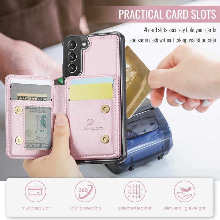 For Samsung Galaxy S21 5G JEEHOOD J05 Business Magnetic Style RFID Leather Phone Case(Pink) For Samsung Galaxy S21 5G JEEHOOD J05 Business Magnetic Style RFID Leather Phone Case(Pink)
