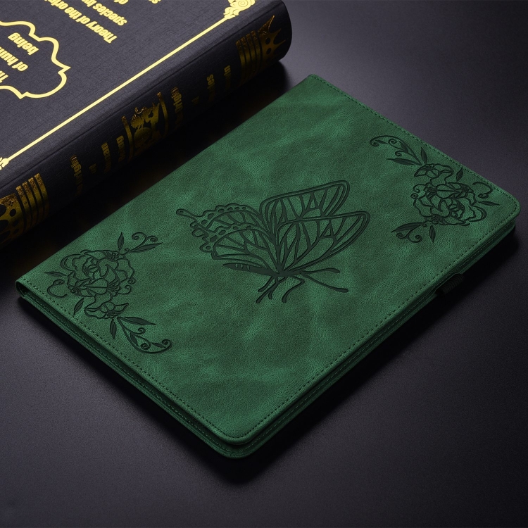 For iPad Air 11 2024 Butterfly Flower Embossed Leather Tablet Case(Green) For iPad Air 11 2024 Butterfly Flower Embossed Leather Tablet Case(Green)