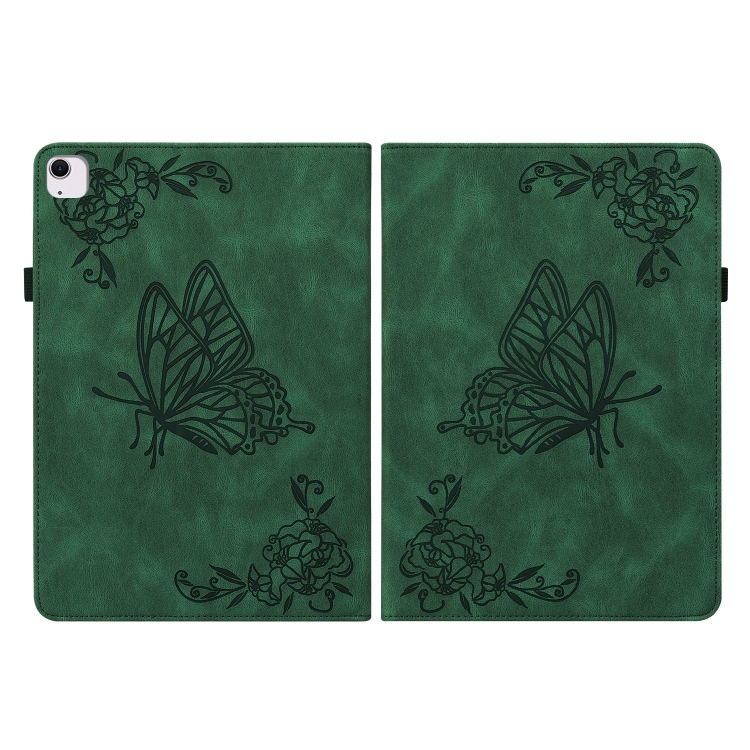 For iPad Air 11 2024 Butterfly Flower Embossed Leather Tablet Case(Green) For iPad Air 11 2024 Butterfly Flower Embossed Leather Tablet Case(Green)