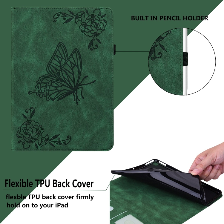 For iPad Air 11 2024 Butterfly Flower Embossed Leather Tablet Case(Green) For iPad Air 11 2024 Butterfly Flower Embossed Leather Tablet Case(Green)