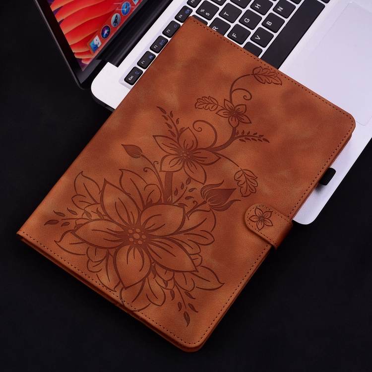 For iPad mini 6 / mini 2024 Lily Embossed Leather Smart Tablet Case(Brown) For iPad mini 6 / mini 2024 Lily Embossed Leather Smart Tablet Case(Brown)