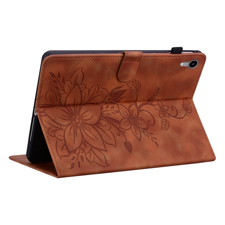 For iPad mini 6 / mini 2024 Lily Embossed Leather Smart Tablet Case(Brown) For iPad mini 6 / mini 2024 Lily Embossed Leather Smart Tablet Case(Brown)