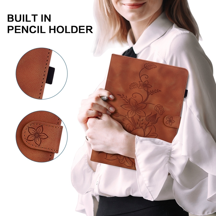 For iPad mini 6 / mini 2024 Lily Embossed Leather Smart Tablet Case(Brown) For iPad mini 6 / mini 2024 Lily Embossed Leather Smart Tablet Case(Brown)