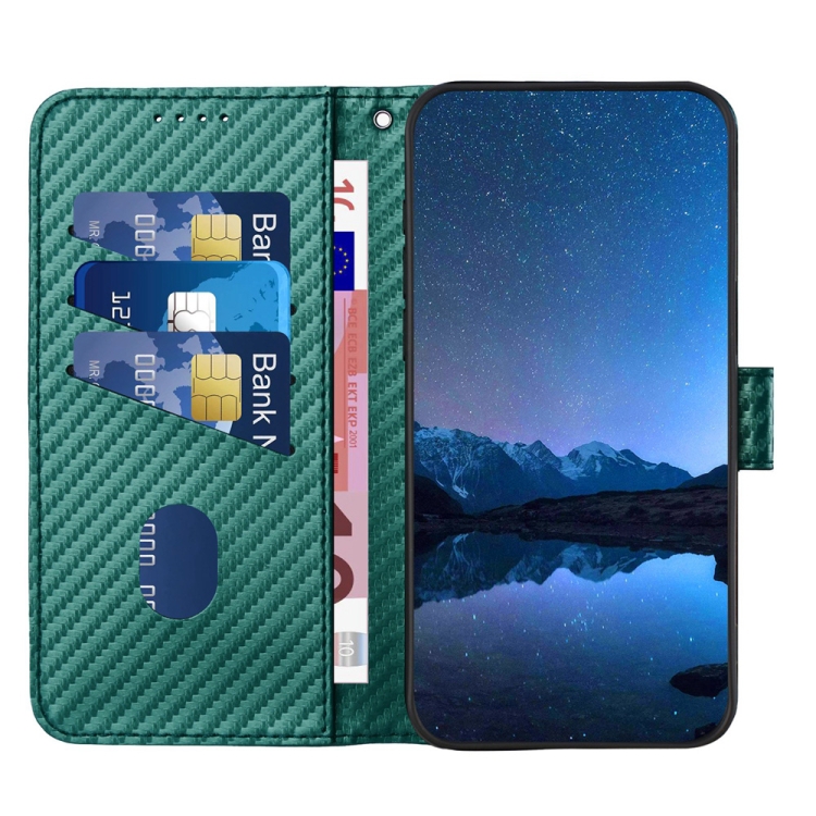 For iPhone 15 Pro YX0070 Carbon Fiber Buckle Leather Phone Case with Lanyard(Dark Green) For iPhone 15 Pro YX0070 Carbon Fiber Buckle Leather Phone Case with Lanyard(Dark Green)