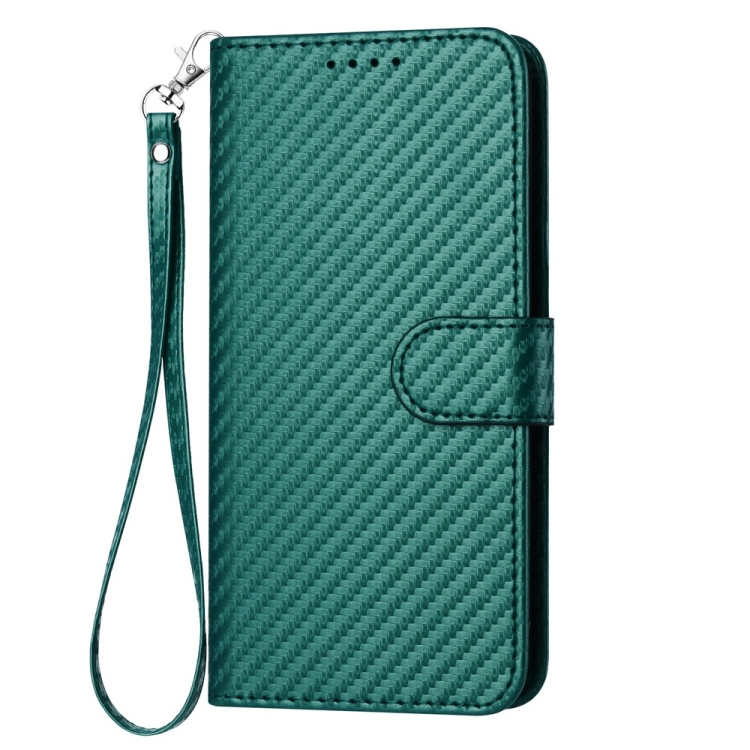 For iPhone 16 Plus YX0070 Carbon Fiber Buckle Leather Phone Case with Lanyard(Dark Green) For iPhone 16 Plus YX0070 Carbon Fiber Buckle Leather Phone Case with Lanyard(Dark Green)