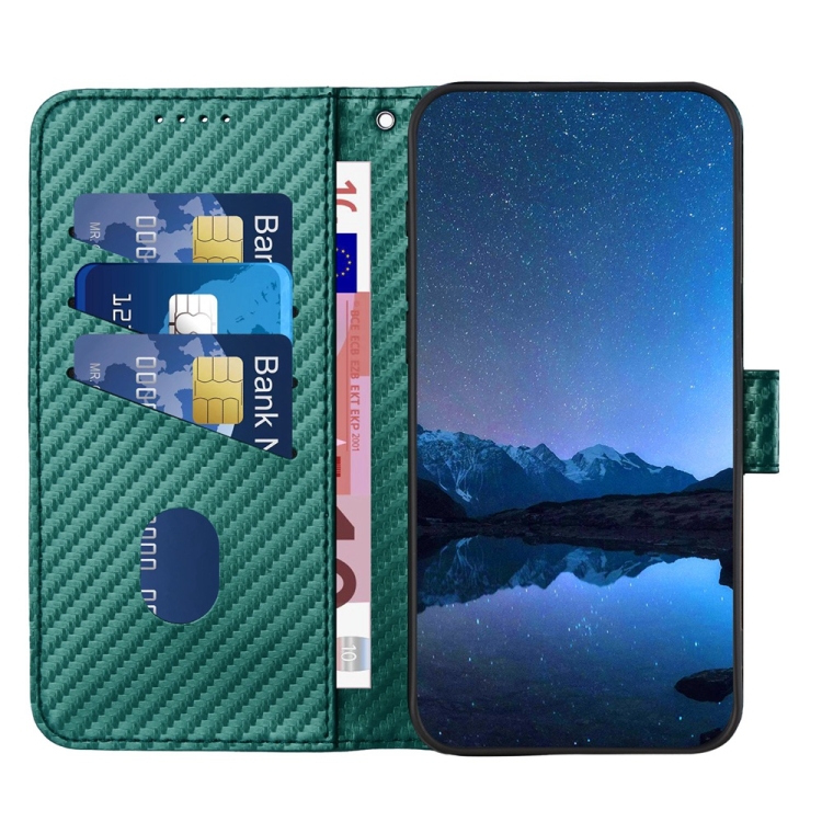 For iPhone 16 Plus YX0070 Carbon Fiber Buckle Leather Phone Case with Lanyard(Dark Green) For iPhone 16 Plus YX0070 Carbon Fiber Buckle Leather Phone Case with Lanyard(Dark Green)