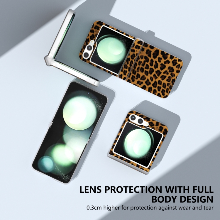 For Samsung Galaxy Z Flip6 Three Parts Frosted Transparent Frame Leopard Pattern Phone Case(Leopard Print) For Samsung Galaxy Z Flip6 Three Parts Frosted Transparent Frame Leopard Pattern Phone Case(Leopard Print)