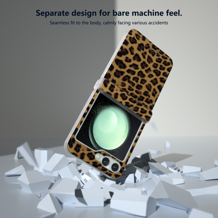 For Samsung Galaxy Z Flip6 Three Parts Frosted Transparent Frame Leopard Pattern Phone Case(Leopard Print) For Samsung Galaxy Z Flip6 Three Parts Frosted Transparent Frame Leopard Pattern Phone Case(Leopard Print)