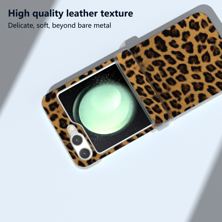 For Samsung Galaxy Z Flip6 Three Parts Frosted Transparent Frame Leopard Pattern Phone Case(Leopard Print) For Samsung Galaxy Z Flip6 Three Parts Frosted Transparent Frame Leopard Pattern Phone Case(Leopard Print)