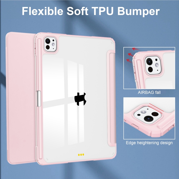 For iPad Pro 11 2024 Pure Color 3-fold Clear TPU Smart Leather Tablet Case(Pink)