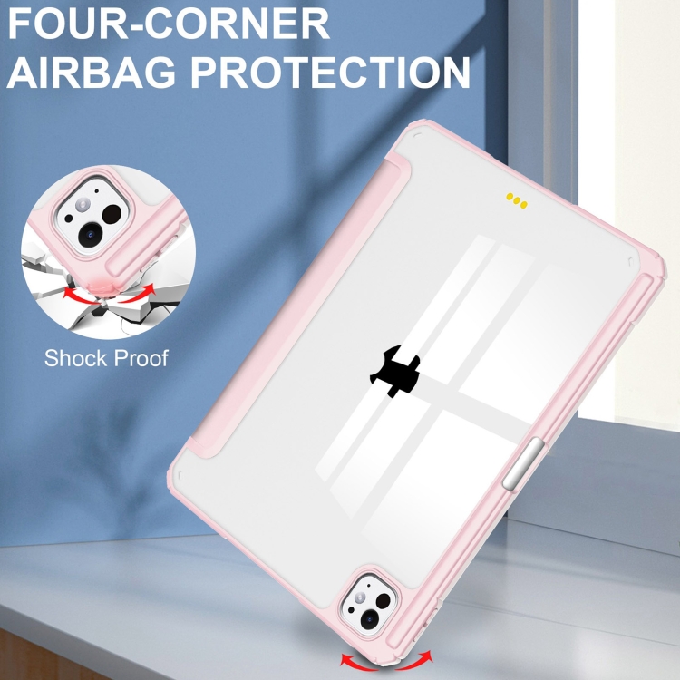 For iPad Pro 11 2024 Pure Color 3-fold Clear TPU Smart Leather Tablet Case(Pink)