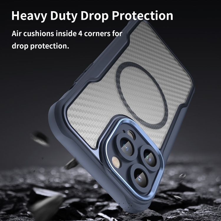 For iPhone 14 / 13 Carbon Fiber Texture MagSafe Translucent Phone Case(Blue)