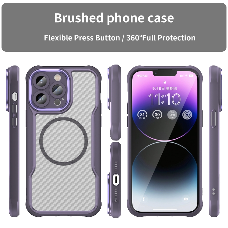 For iPhone 11 Carbon Fiber Texture MagSafe Translucent Phone Case(Purple) For iPhone 11 Carbon Fiber Texture MagSafe Translucent Phone Case(Purple)