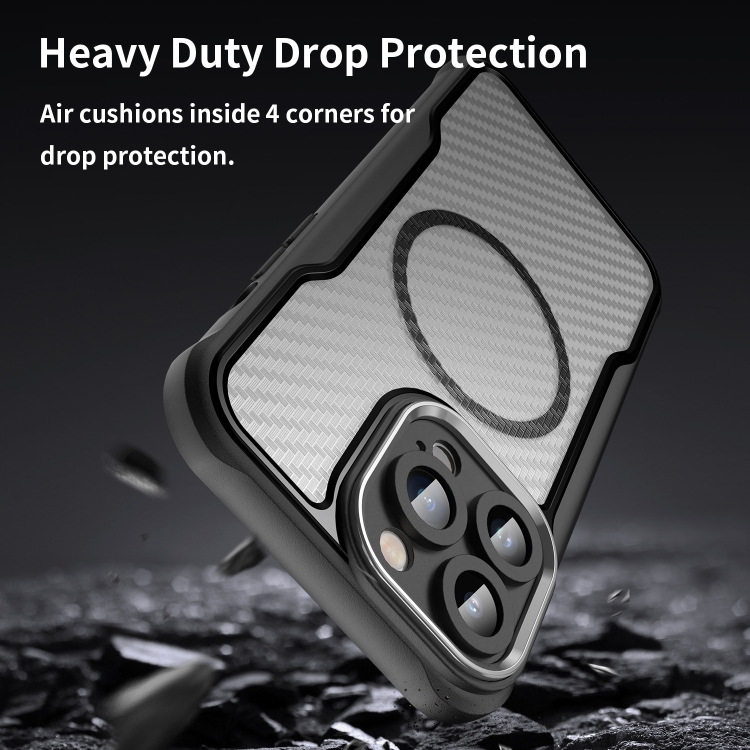 For iPhone 12 Pro Carbon Fiber Texture MagSafe Translucent Phone Case(Black)