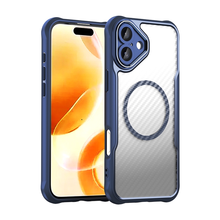 For iPhone 16 Plus Carbon Fiber Texture MagSafe Translucent Phone Case(Blue) For iPhone 16 Plus Carbon Fiber Texture MagSafe Translucent Phone Case(Blue)