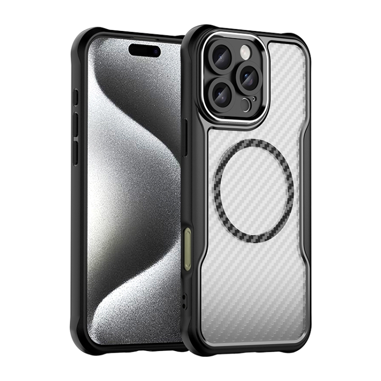 For iPhone 16 Pro Max Carbon Fiber Texture MagSafe Translucent Phone Case(Black) For iPhone 16 Pro Max Carbon Fiber Texture MagSafe Translucent Phone Case(Black)