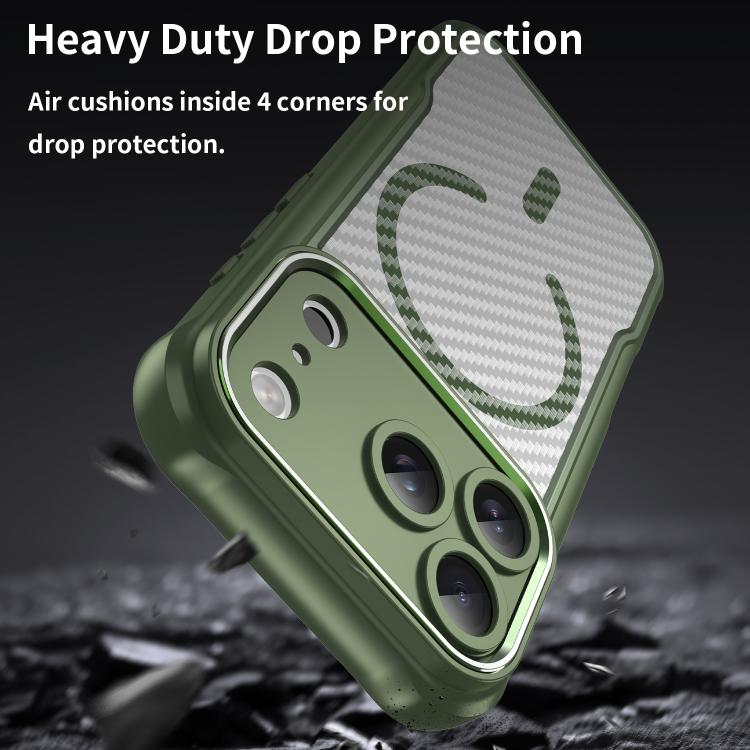 For iPhone 17 Pro Carbon Fiber Texture MagSafe Translucent Phone Case(Green)