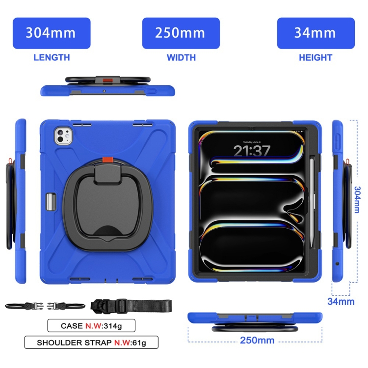 For iPad Pro 11 2024 Silicone Hybrid PC Tablet Case with Holder & Shoulder Strap(Blue) For iPad Pro 11 2024 Silicone Hybrid PC Tablet Case with Holder & Shoulder Strap(Blue)