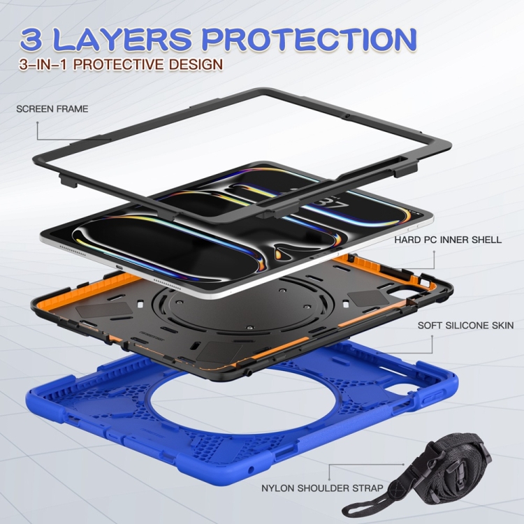 For iPad Pro 11 2024 Silicone Hybrid PC Tablet Case with Holder & Shoulder Strap(Blue) For iPad Pro 11 2024 Silicone Hybrid PC Tablet Case with Holder & Shoulder Strap(Blue)