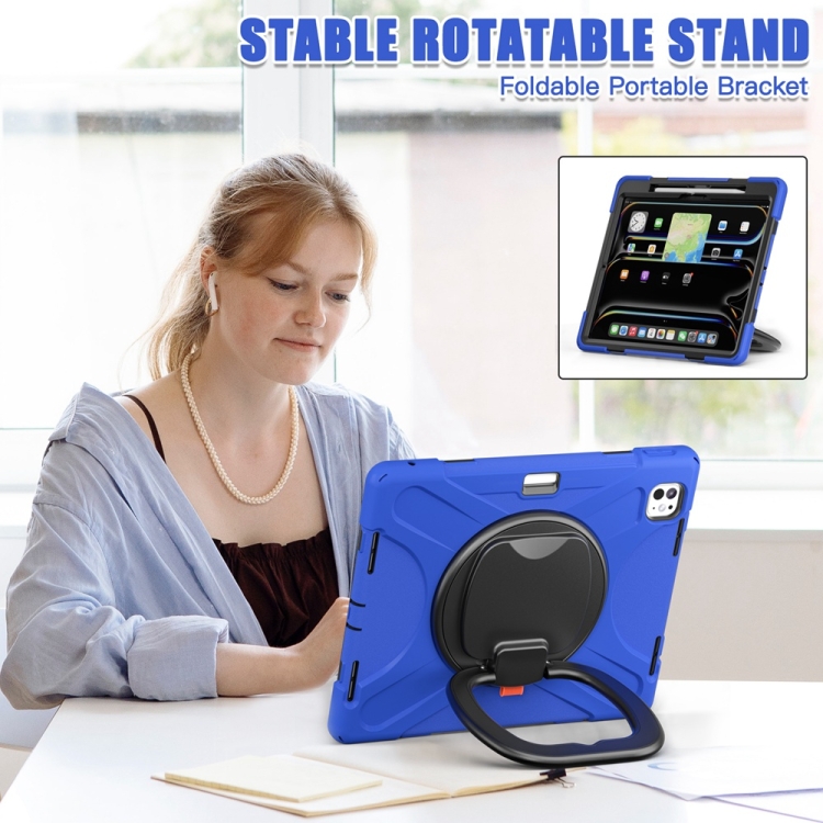 For iPad Pro 11 2024 Silicone Hybrid PC Tablet Case with Holder & Shoulder Strap(Blue) For iPad Pro 11 2024 Silicone Hybrid PC Tablet Case with Holder & Shoulder Strap(Blue)